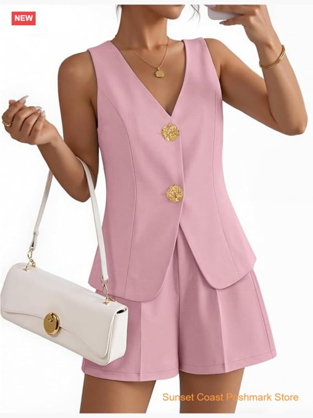 2 Piece Short Set Vest Top and Shorts Business Casual Work Outfit